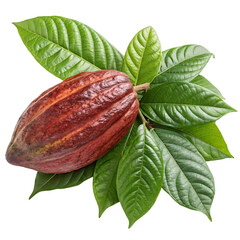 cocoa fruit with leaves isolated or transparent png
