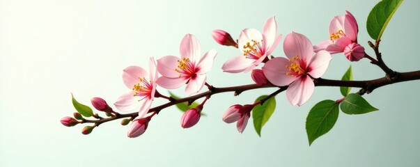 Obraz premium Single isolated branch with flowers on white background, plants, nature, growth