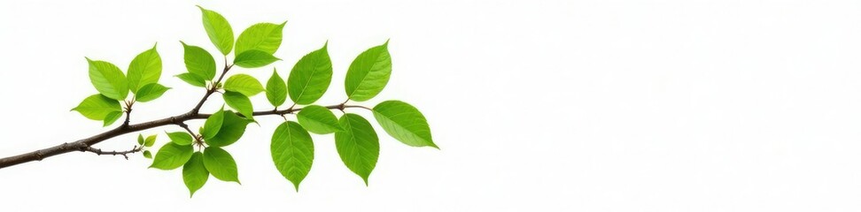 Fototapeta premium Single isolated branch with leaves on white background, branches, green