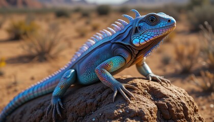 Fototapeta premium Iridescent Lizard Basking on Rock in Desert Habitat Stunning Reptile Wildlife