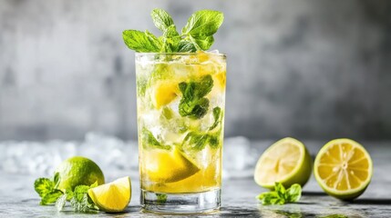 Fototapeta premium Refreshing Mojitos on a Sleek Marble Bar