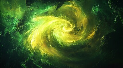 Vortex of Energy in Luminous Green and Yellow &ndash; Swirling Spiral Pattern with Cosmic Depth and Dynamic Motion