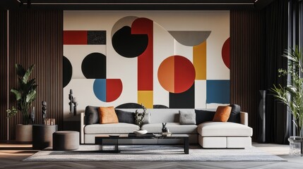 A Modern Living Room Displaying Abstract Art and Decorative Elements
