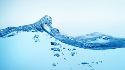Water Bubbles Float Up Under Water. Freshness Pure Water Splashing on White Background.
