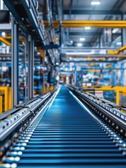 Fototapeta premium Production line with robots and machinery in modern factory setting.