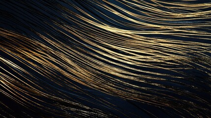 Abstract golden lines on dark background smoothly flowing together