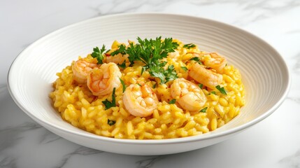 Creamy Saffron Risotto with Shrimp and Parsley