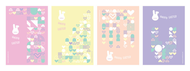 Happy Easter Day Poster Set with Geometric Pattern and Pastel Color