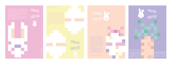 Happy Easter Day Poster Set with Pixel Art Style and Pastel Color