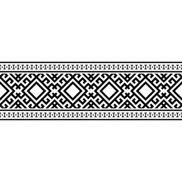 A Stripes horizontal seamless pattern with intricate tribal-inspired geometric designs in black and white. Great for branding, packaging, and home decor.