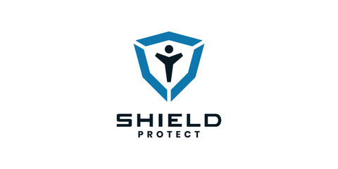 Shield people logo design, icon protection