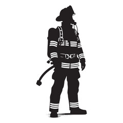 Obraz premium Commanding Firefighter silhouette, leading the charge against flames - Firefighter illustration - Minimalist Firefighter vector - Profession silhouette 