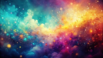 Fototapeta premium Celestial Dreamscape A Vivid, Colorful, and Sparkling Abstract Background Image of a Mystical Galaxy with Shimmering Stardust and Nebulous Clouds