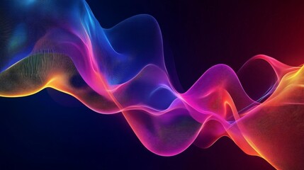 Obraz premium Abstract Artwork with Vibrant Flowing Waves in Shades of Pink, Orange, Yellow, Blue, and Green – Dynamic Design on Dark Background