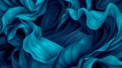Obraz premium Oceanic Bloom: An abstract close-up of a flower, its petals swirling in shades of deep blue, teal, and turquoise. The light plays across the intricate textures, giving the flower a captivating allure.
