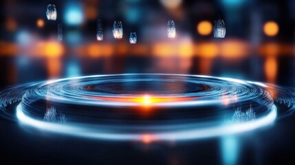 Dynamic light interaction with water ripple effects urban setting digital art nighttime atmosphere abstract concept