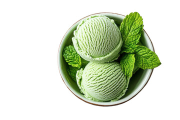 Fototapeta premium Mint ice cream in a bowl top view isolated on white or white background