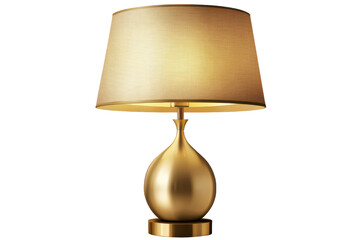 Modern table lamp with a brass base and beige lampshade offering