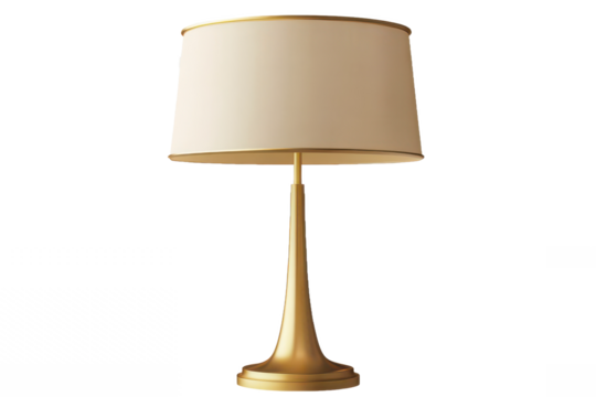 Modern table lamp with a brass base and beige lampshade offering stylish 