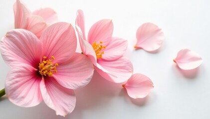 Delicate flower petals unfolding on white background, bloom, simplicity, color