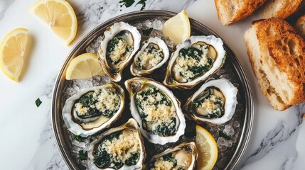 Baked Spinach Oysters with Lemon and Breadcrumbs