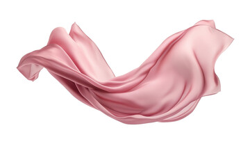 A soft pink fabric gracefully flowing and floating against a clean white background creating a gentle curve