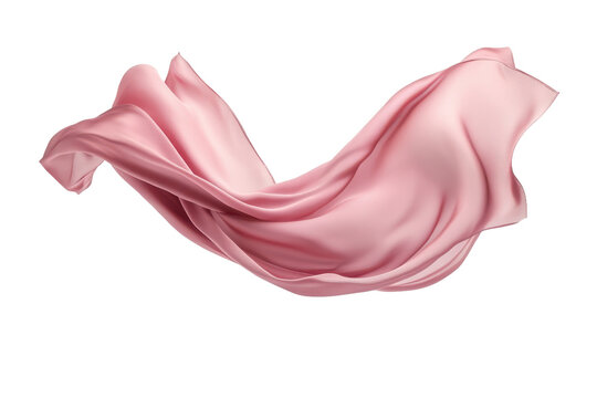 A soft pink fabric gracefully flowing and floating against a clean white background creating a gentle curve