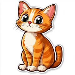 Obraz premium Stylized Illustration of a Single Farm Cat with a Sticker Logo on a Clean White Background