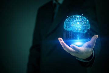 Futuristic business intelligence and artificial intelligence AI revolution in digital brain innovation and automation machine learning innovation