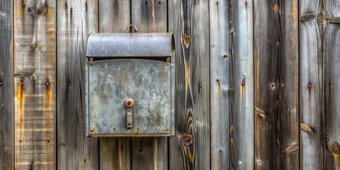 A weathered metal mailbox affixed to a rustic wooden wall, showcasing the passage of time and the enduring simplicity of rural life.