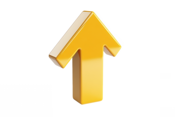 A single yellow arrow pointing upwards on a white background indicating direction or positive movement forward