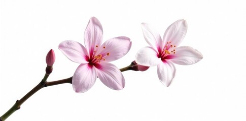 Obraz premium Single isolated flower branch on white background with a few petals, botanical, white