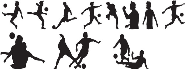 a set of silhouettes of football players. isolated on white background. graphic vector illustration.