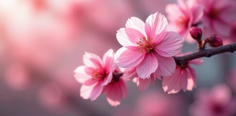 Obraz premium Full bloom cherry blossom tree, vibrant pink petals , full bloom, scenic