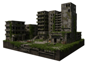 Abandoned Urban Landscape Overgrown With Greenery In A Deteriorated Condition-Description Of