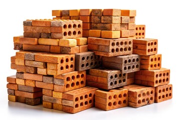 High-resolution image of isolated industrial bricks, showcasing deep depth of field and rich texture.