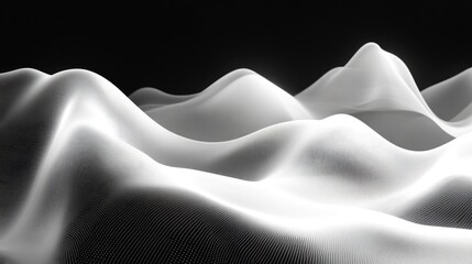 White abstract landscape illustration against a deep black background