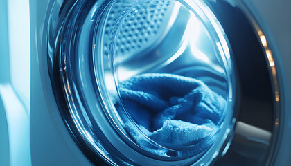 Washing machine with clothes as background, close up