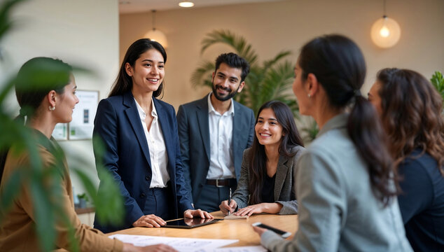 Indian HR Manager Conducting Employee Onboarding Session for New Hires in a Modern Corporate Office Setting