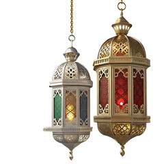 Obraz premium Elegant Islamic Lanterns Hanging Ramadan Decorations, 3D Render