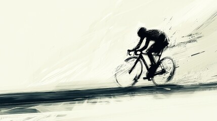 A cyclist is pedaling fiercely on a winding road, showing determination and speed. The background conveys a sense of movement and energy typical of competitive racing.