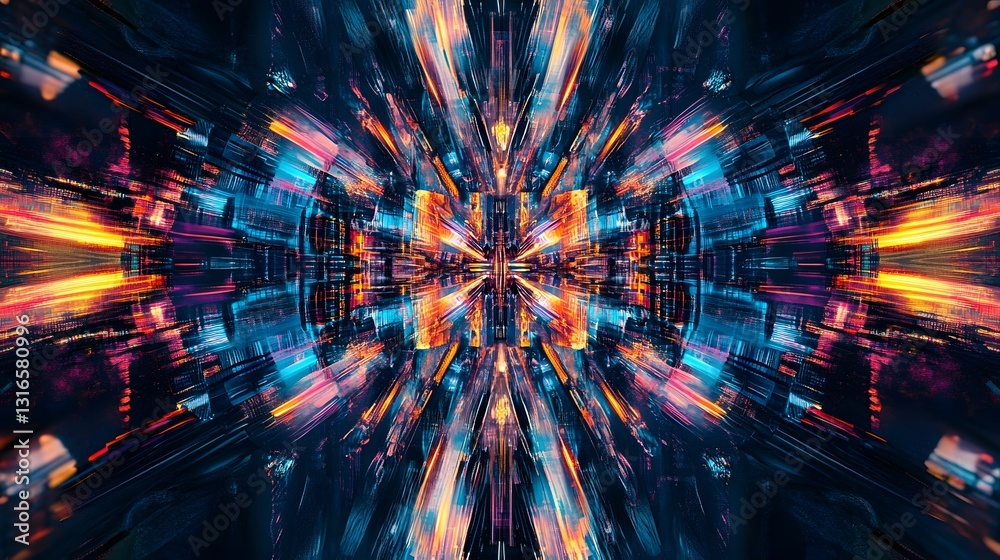 Poster Mesmerizing kaleidoscopic explosion of luminous cosmic energy and vibrant dimensional warp creating a captivating visual experience that transports the viewer into a surreal