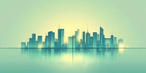 Obraz premium Stylized illustration of a modern city skyline and its reflection below