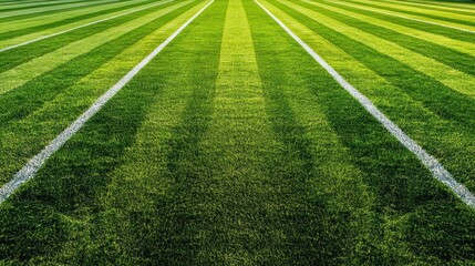 Obraz premium Striped green grass field with white lines. Ideal for sports, nature, and recreation themes.
