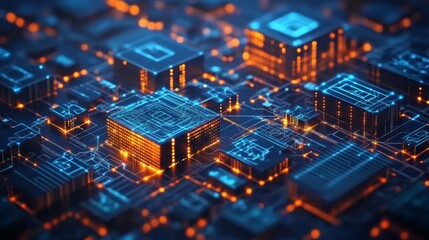 Obraz premium Futuristic motherboard design with glowing elements enhancing data visualization