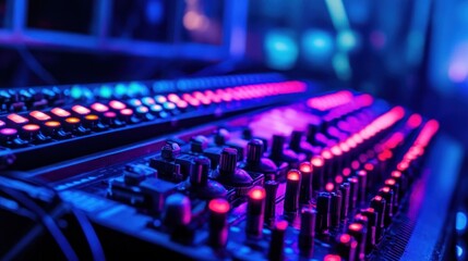 Illuminated Audio Mixer in Night Venue