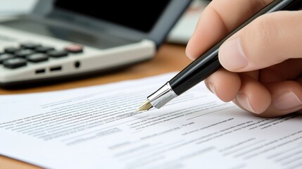 Hand signing document at office desk