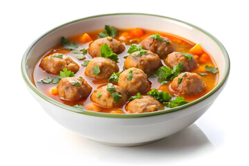 Fototapeta premium Delicious Meatball Soup in a White Bowl