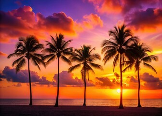 Minimalist Miami Beach sunset: golden hour paints the ocean, a Florida dreamscape.