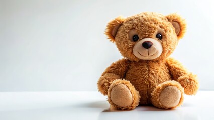 Obraz premium Minimalist photo: a cuddly white teddy bear, plush and soft, adorably posing against a clean backdrop.